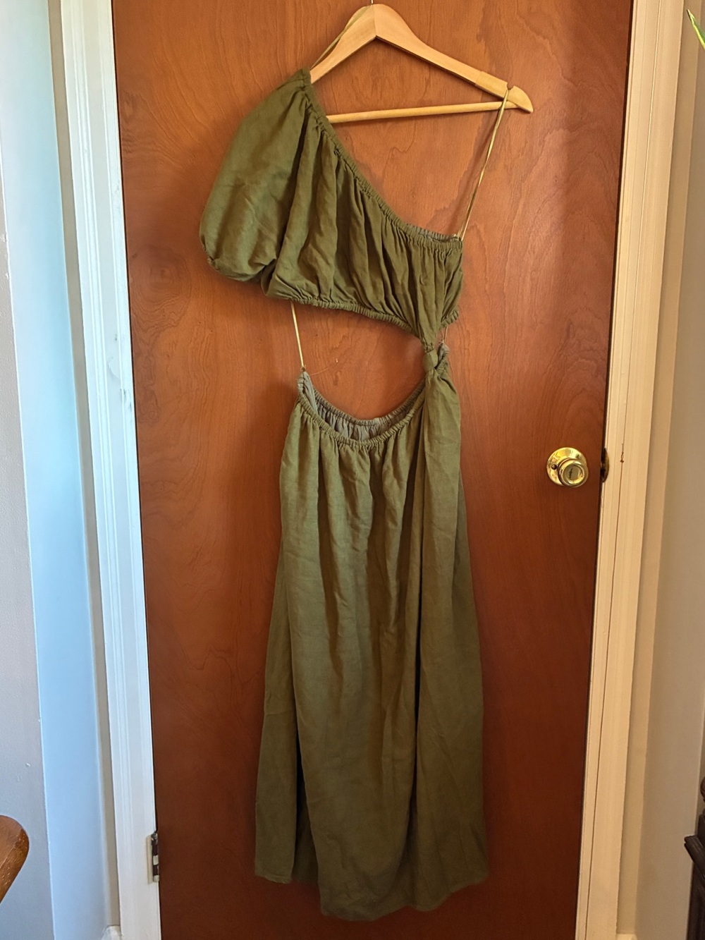 Moon River Olive Green Off-Shoulder Maxi Top